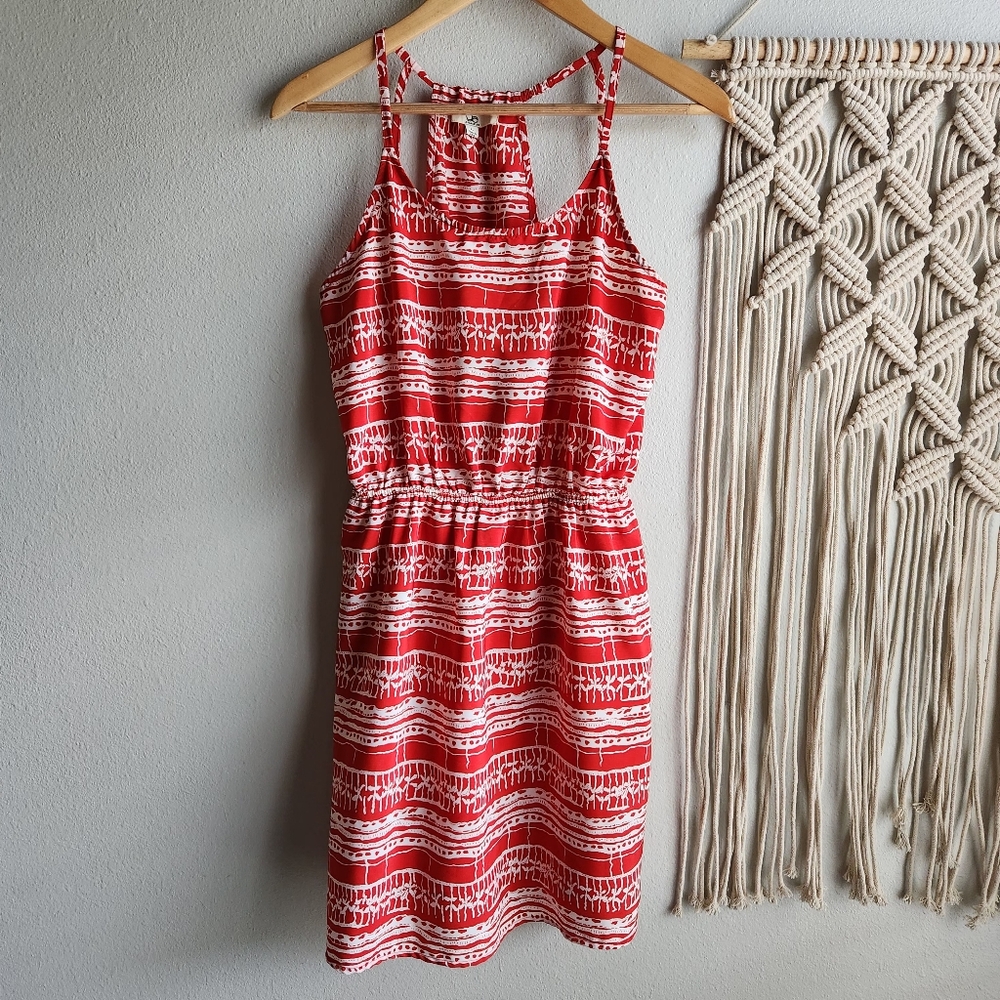 YA Los Angeles Red & White Abstract Print Halter Dress Size Large